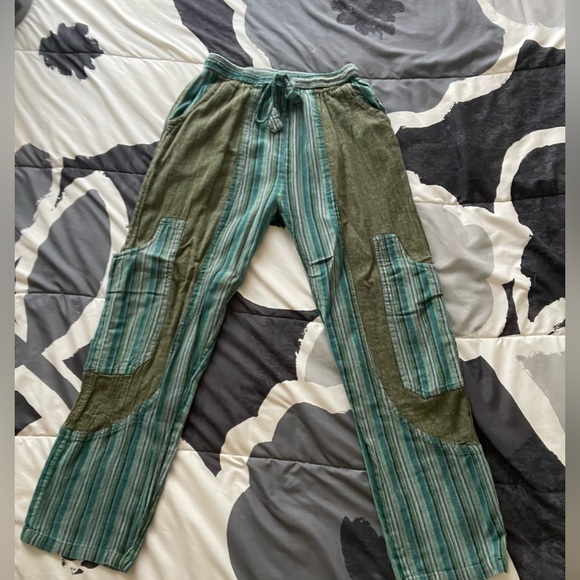 Jayli blue and green cotton pants. - Picture 3 of 3